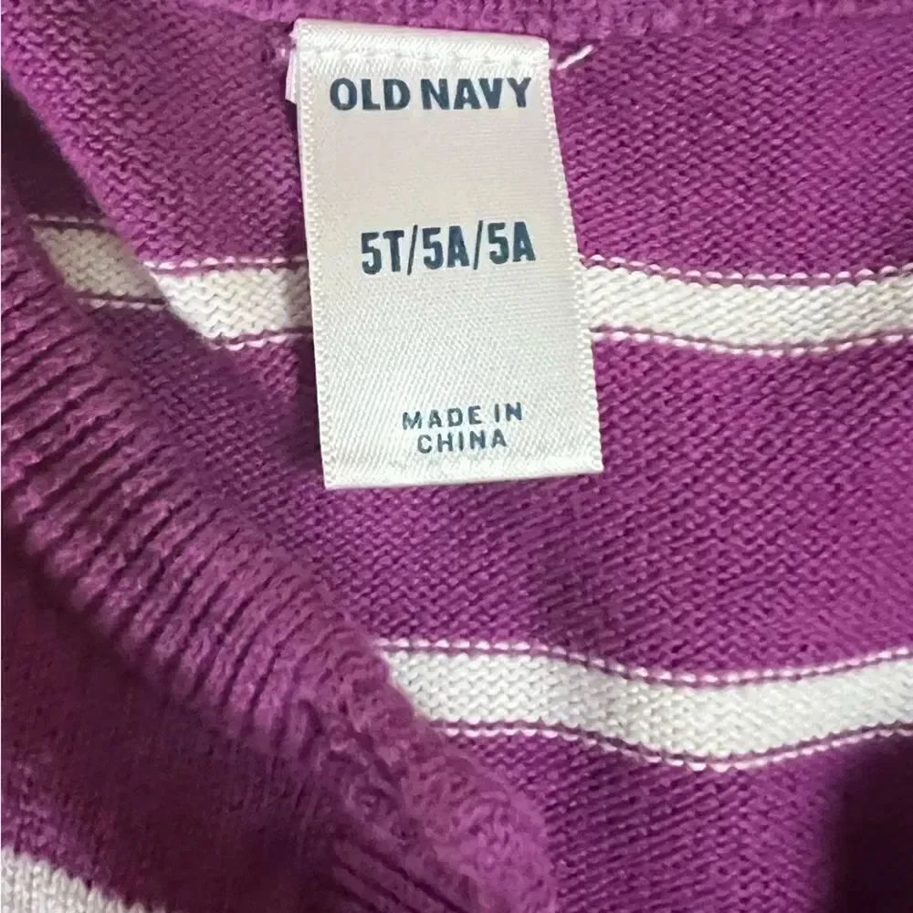 Old Navy Stripe Knit Cardigan Little Girl 5T Purple White EUC